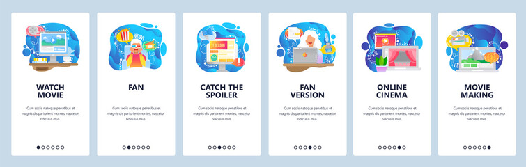 Cinema website and mobile app onboarding screens vector template