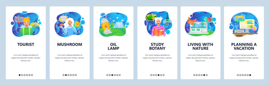 Botany website and mobile app onboarding screens vector template