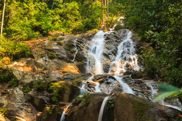 waterfalls found in tropical rainforest in Malaysia