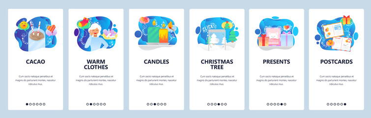 Christmas website and mobile app onboarding screens vector template