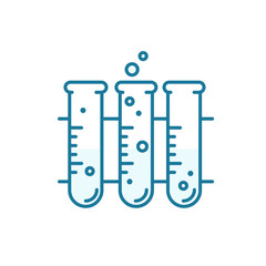Flasks with chemical reagents. Chemistry science, test tube icon. Education laboratory equipment. Outline contour blue line.