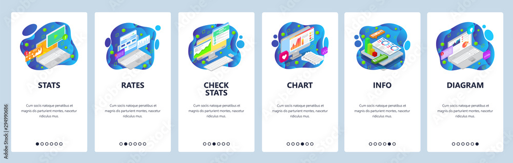 Poster Informative website and mobile app onboarding screens vector template