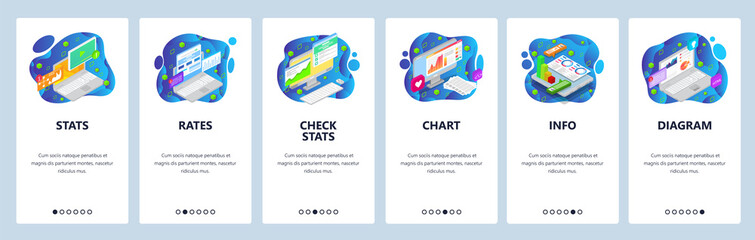 Informative website and mobile app onboarding screens vector template