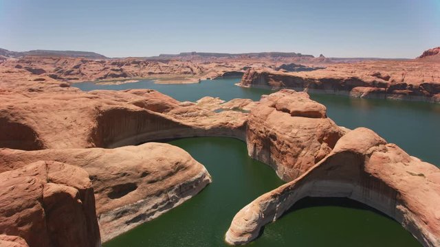 Lake Powell, Utah circa-2019.  Aerial view of Lake Powell.  Shot from helicopter with Cineflex gimbal and RED 8K camera.
