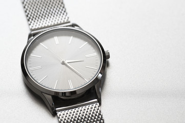 Classic steel wrist watch closeup