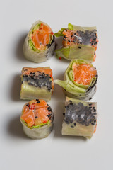 Rice Paper Sashimi Roll served on white plate