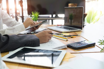 Fototapeta premium Business working in office with documents and laptop people Consulting and business planning.
