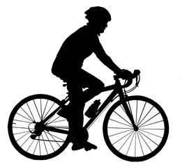 Man riding a bicycle Black silhouette Isolated white background