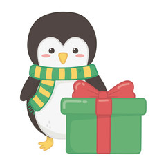 penguin with gift decoration merry christmas