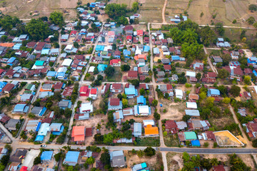 Top view Aerial photo from flying drone.High angle old village in Thailand.