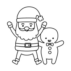 santa and gingerbread man decoration merry christmas line style