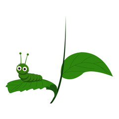 Caterpillar on Leaf - Cartoon Vector Image
