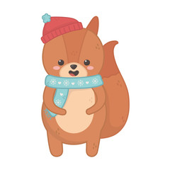 cute squirrel with scarf and hat merry christmas