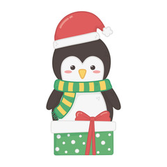 penguin with hat and gift box decoration merry christmas