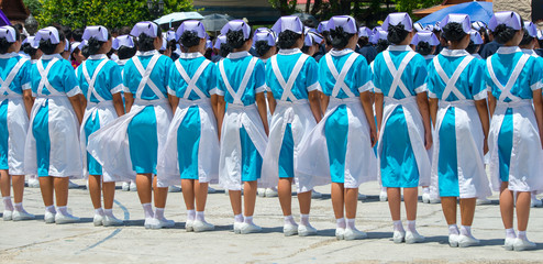 Crowd image of students nurse at graduation ceremony from behind.Back the Nursing Student,Thailand.