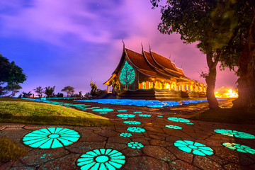 Amazing Temple Sirindhorn Wararam Phuproud in Ubon Ratchathani Province at twilight...
