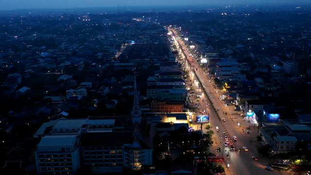 Siem Reap Cambodia Night Drone Aerial Hyperlapse Timelapse