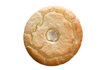 Isolated angel food cake overhead view