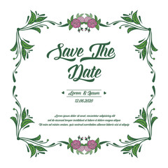Wedding invitation save the date card, with ornament of pink rose flower frame. Vector