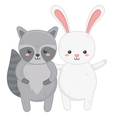 Obraz premium cute rabbit and raccoon waving hand