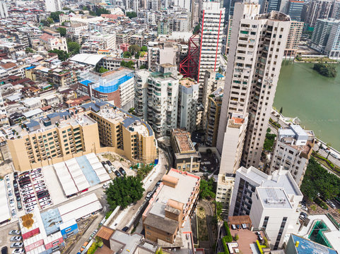 Aerial View Of The Very Crowded Macau City Center In Chnia