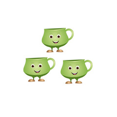 Three Happy Green Tea Cups - Cartoon Vector Image