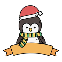 penguin with hat and scarf ribbon celebration merry christmas