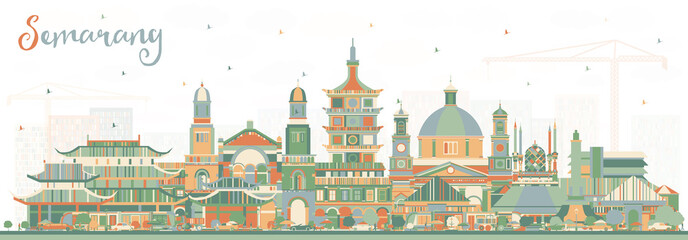 Obraz premium Semarang Indonesia City Skyline with Color Buildings.
