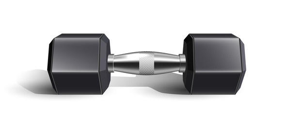 Dumbbell Sportive Heavy Metal Equipment Vector. Stylish Black Weights And Chrome Handle Metallic Training Gym Tool Dumbbell For Strong Biceps Muscle. Layout Realistic 3d Illustration