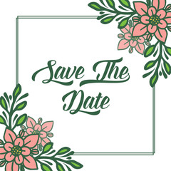 Wedding invitation card, save the date, with decoration element of green leafy flower frame. Vector