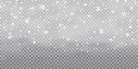 Snowfall, snowflakes in different shapes 