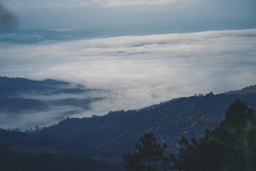 Mountains and fog in the early morning hours