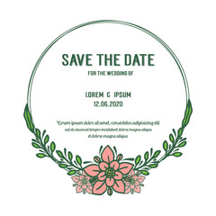 Fototapeta premium Template save the date, with graphic of green leaf floral frame. Vector