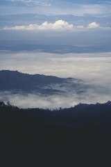 Mountains and fog in the early morning hours