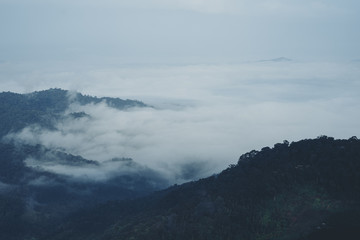Mountains and fog in the early morning hours