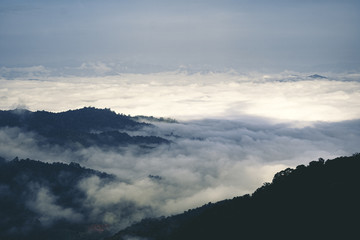 Mountains and fog in the early morning hours