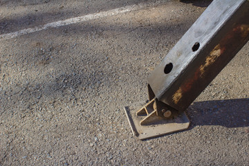 support hydraulic lift and crane manipulator, front and background blurred with bokeh effect, empty space can be used for your text