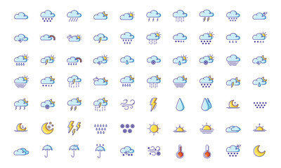 Weather Line Filled Color Icons 