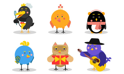 Kinds Of Baby Birds Vector Illustrations Set Cartoon Character