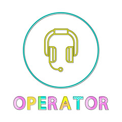 Small headphone to depict operator assistance. Color minimalistic tiny icon in linear style on white. Concept for customer support center or hotline.