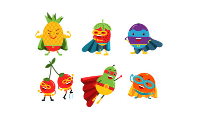 Animated Different Kinds Of Fruits Cartoon Character Vector Illustration