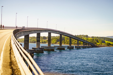 Fototapeta na wymiar Road bridge Bolsoya, coast landscape Norway