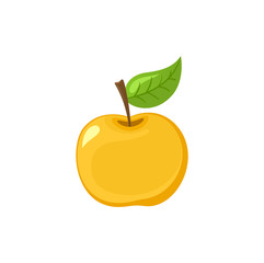 Ripe apple with leaf on top isolated vector illustration. Vegetarian organic juice product, yellow fruit tasty dessert. Fruity veggies realistic icon