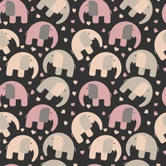 Wallpaper murals Elephant Hand drawn vector seamless pattern, cute elephants on dark background