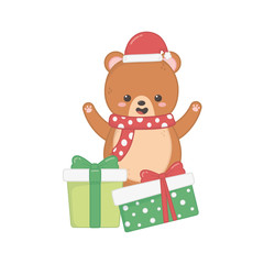 cute bear with gift boxes merry christmas