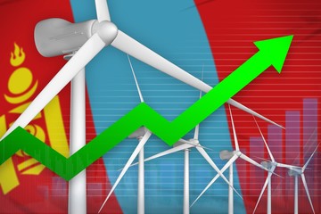 Fototapeta premium Mongolia wind energy power rising chart, arrow up - modern natural energy industrial illustration. 3D Illustration