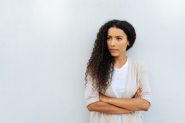 Staring young woman staring intently to the side