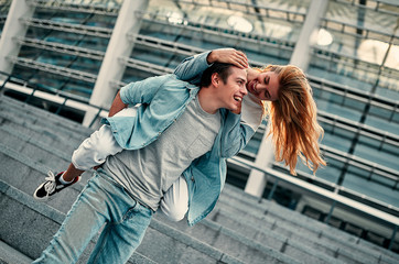 Fototapeta premium Cheerful romantic couple
