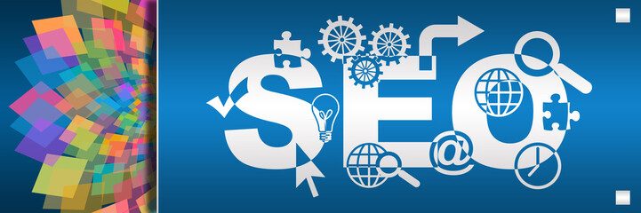 SEO - Search Engine Optimization Blue Left Colorful Floral Horizontal 