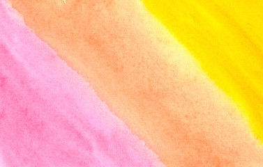 Abstract bright colorful hand painted watercolor yellow orange and pink background paints. Uneven striped diagonal. Concepts: artistic, for lettering, abstract, drawing
